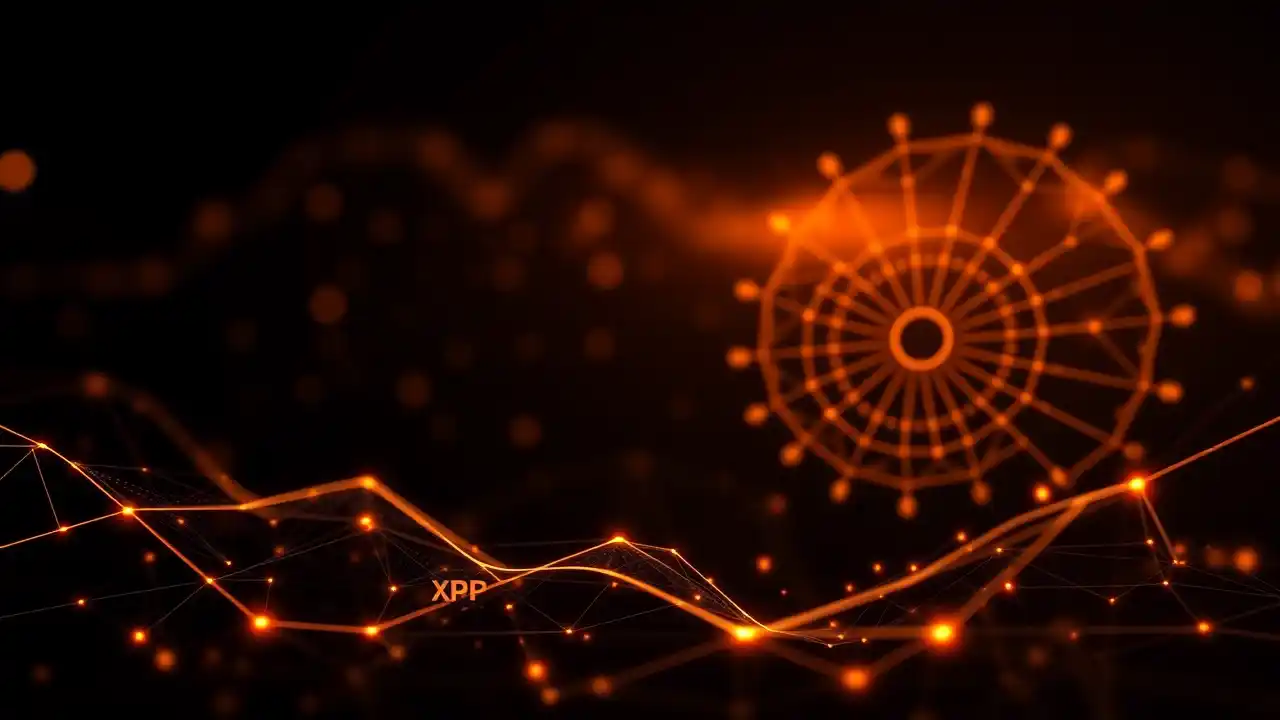 Abstract XRP icon, blockchain, and digital finance with Indian-inspired tech design.