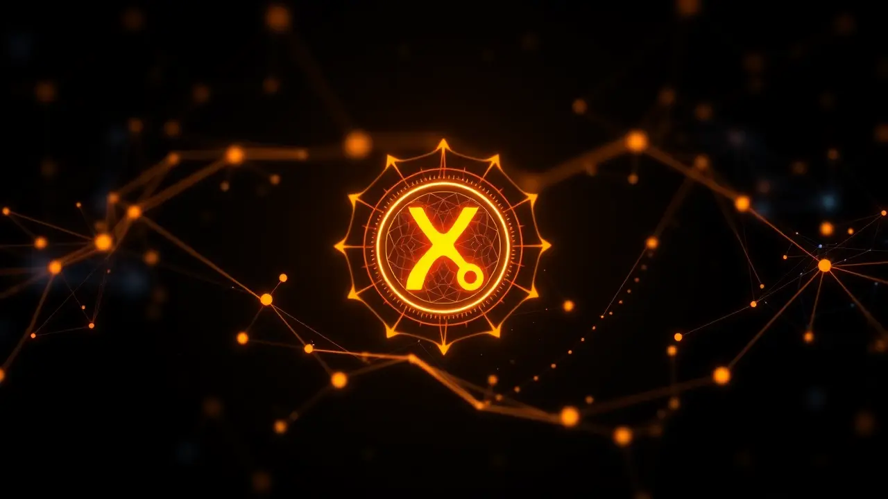 Abstract XRP icon within a blockchain network, representing digital finance with Indian aesthetic.