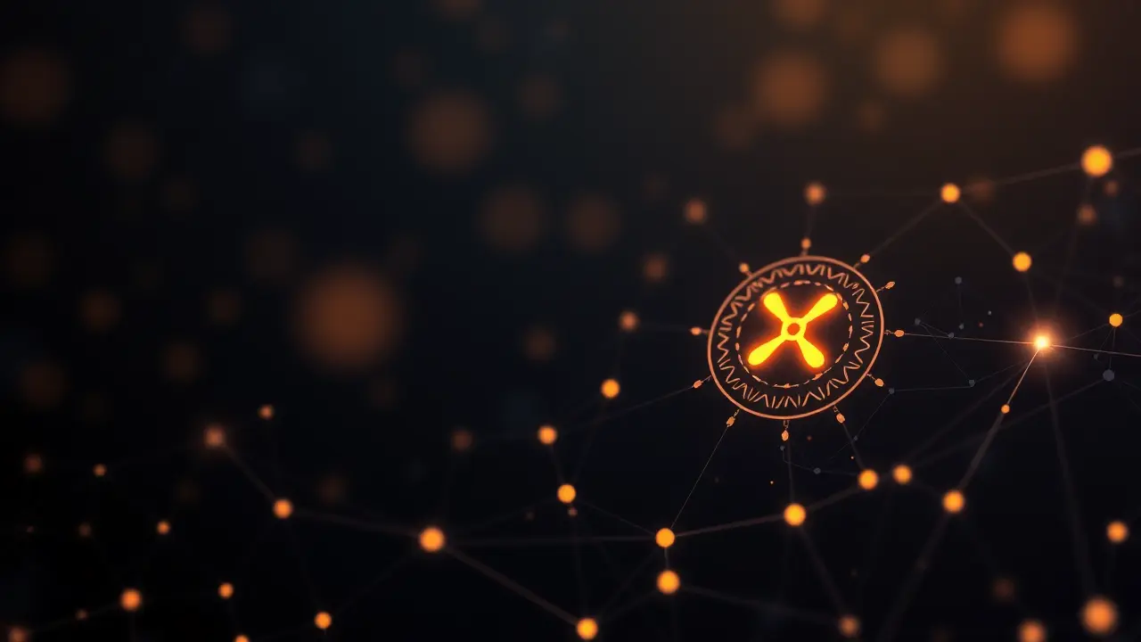 Vibrant tech graphic for XRP investment in India, featuring blockchain, digital finance, and cultural patterns.