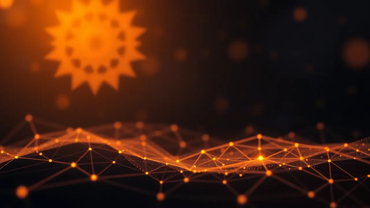 Blockchain and digital finance with an abstract XRP icon, accented by subtle Indian patterns.