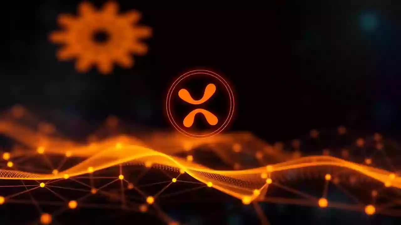 Abstract XRP icon, blockchain, and digital finance with subtle Indian patterns, symbolizing crypto cash-out.