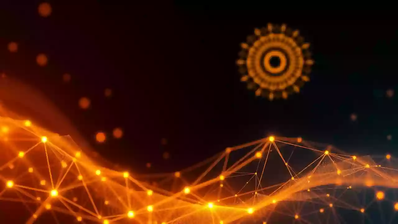 Abstract XRP icon representing blockchain finance with a modern Indian tech aesthetic.