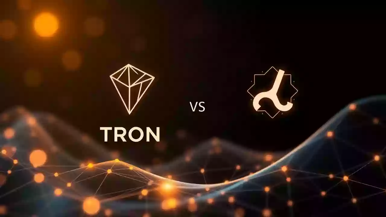 Abstract digital finance and blockchain comparison, featuring tech elements and Indian-inspired patterns.