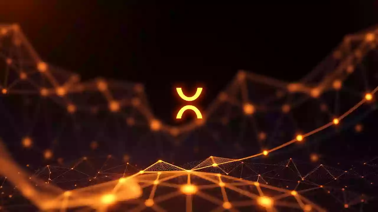 Futuristic blockchain network with XRP icon, Indian patterns, illustrating global digital finance adoption.