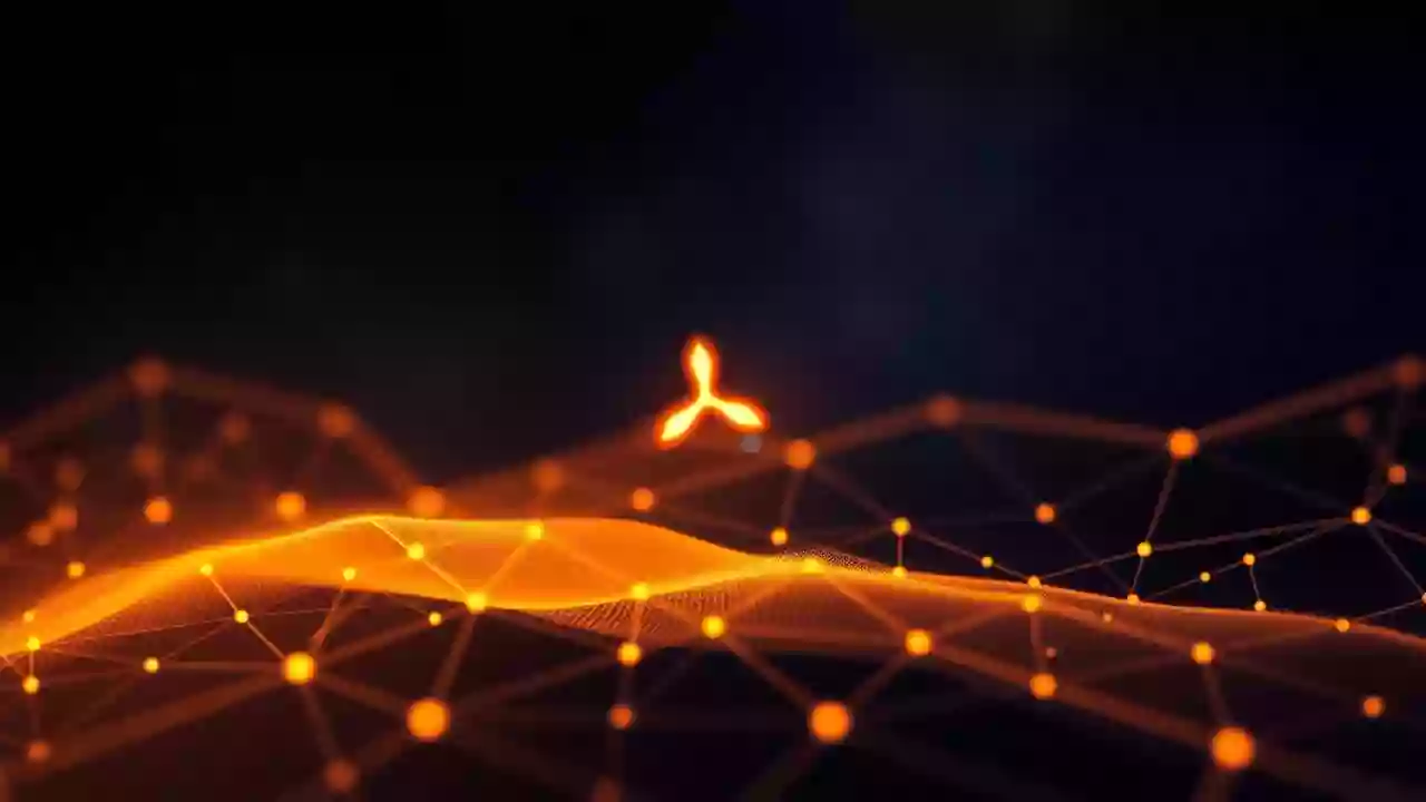 Abstract XRP icon in a digital finance setting, with subtle Indian-inspired colors.