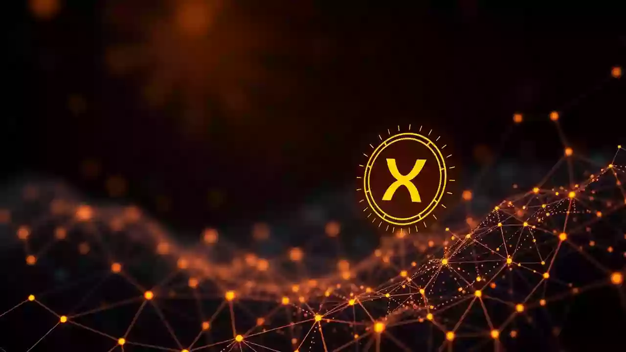 Abstract XRP blockchain network design, Indian-inspired, illustrating consensus technology for digital finance.