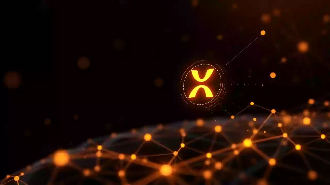 Abstract blockchain art illustrating XRP destination tag routing, with vibrant, elegant Indian-inspired patterns.