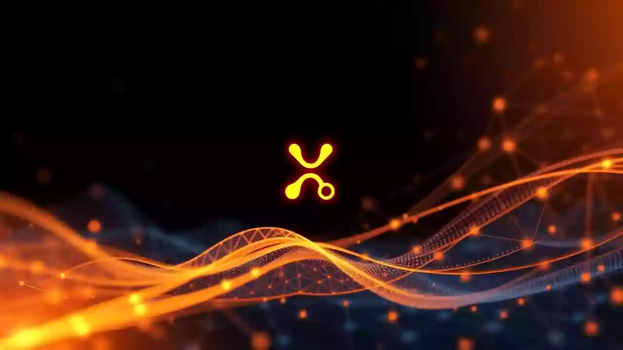 Abstract XRP icon at the heart of blockchain finance, with subtle Indian tech patterns.