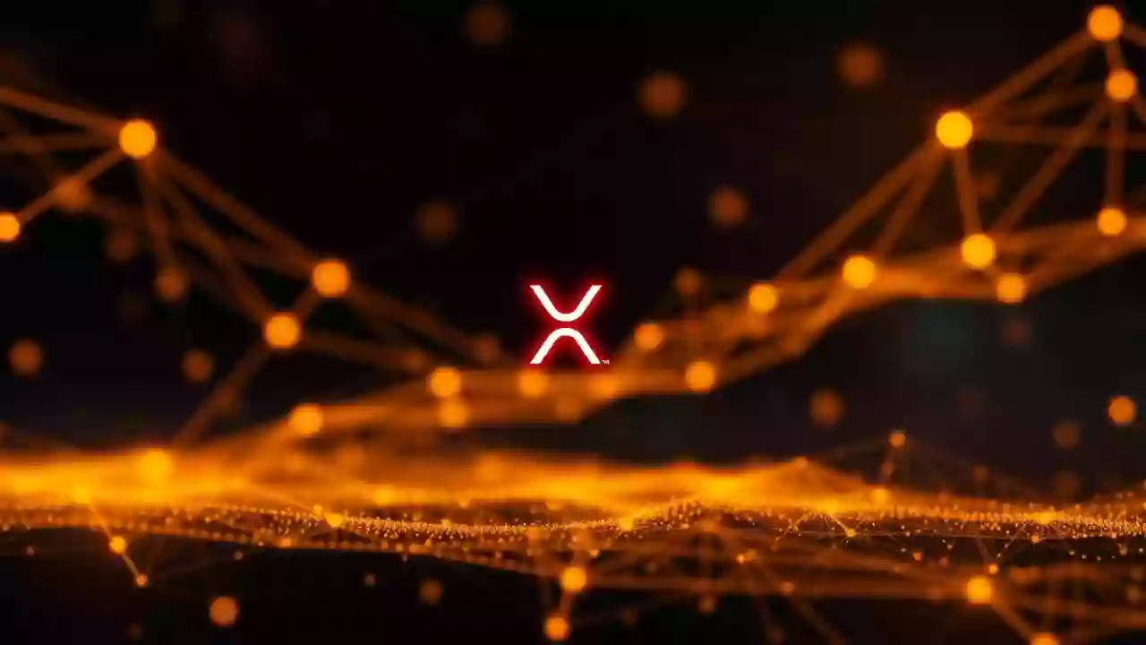 XRP icon within a secure, blockchain-powered digital finance network, featuring Indian patterns.