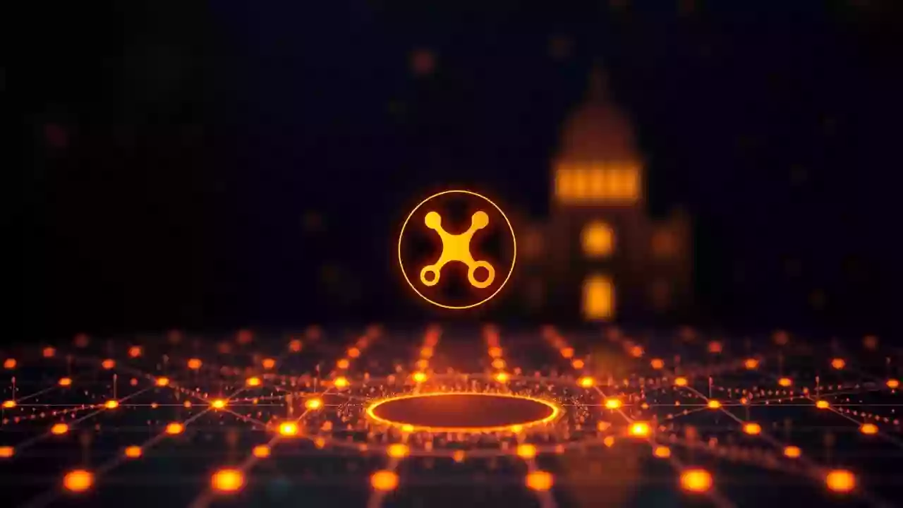 Abstract XRP icon, blockchain network, digital finance, subtle Indian patterns for price forecast.