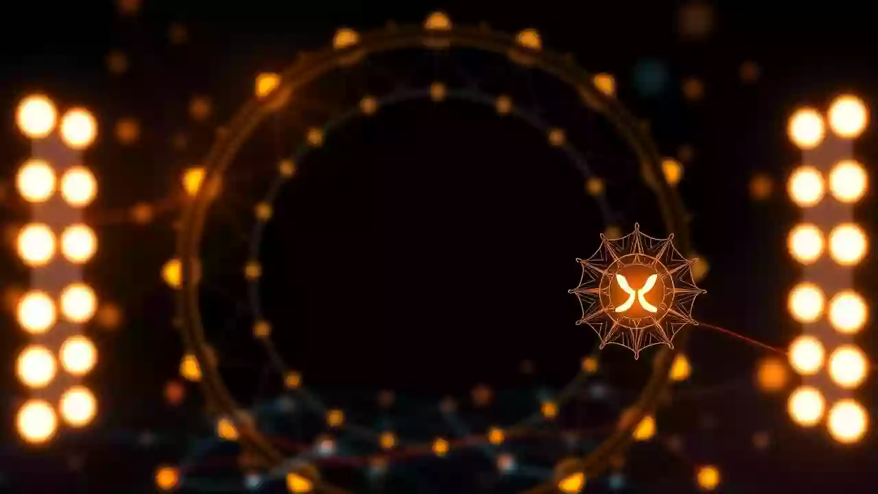 Abstract XRP icon, blockchain tech, digital finance with subtle Indian patterns for futures trading.