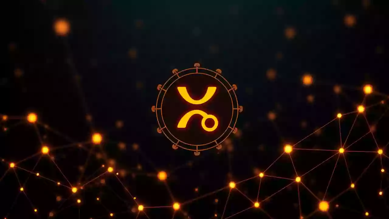 XRP network status: Abstract icon, blockchain tech, digital finance, Indian-inspired patterns.