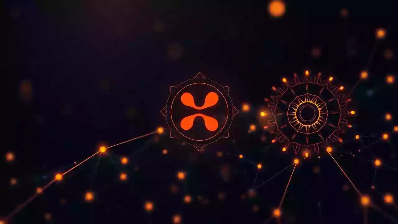 XRP icon at the heart of blockchain and digital finance, featuring subtle Indian patterns.