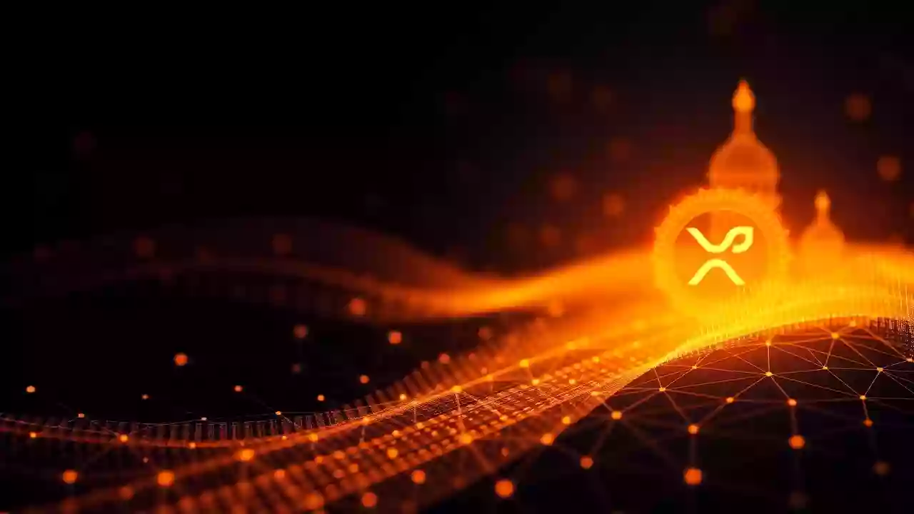 Abstract XRP icon, blockchain tech, and digital finance with India-inspired design.