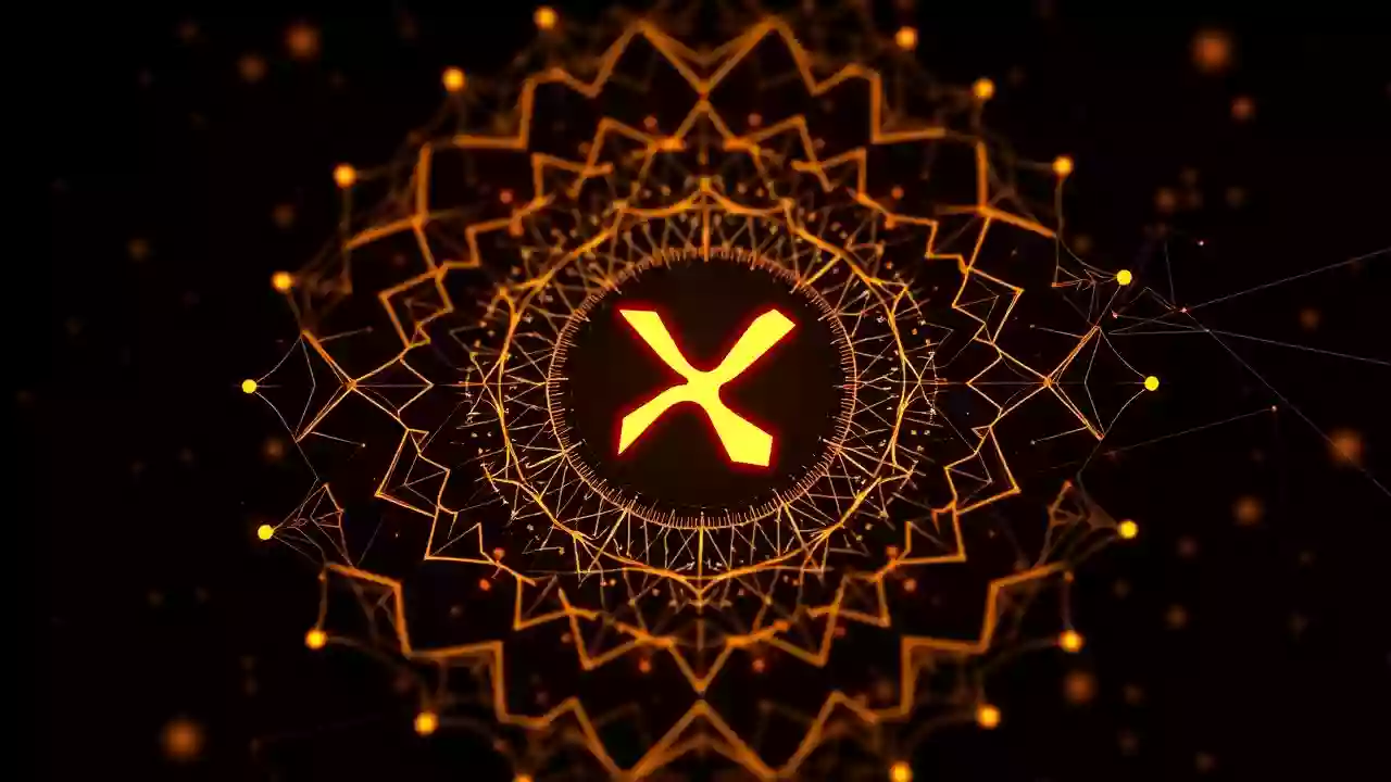 Abstract XRP icon amidst tech patterns, reflecting crypto finance and vibrant Indian digital future.