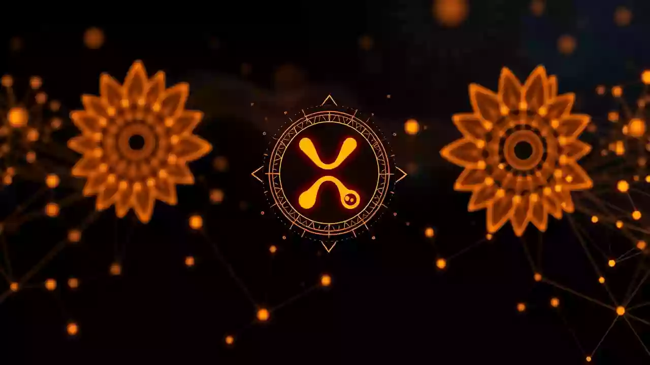 Abstract XRP icon securing digital finance and blockchain tech, with Indian aesthetic.